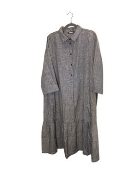 Alembika Lagenlook Houndstooth 100% Linen Minimalist Midi Shirtdress Sz 10